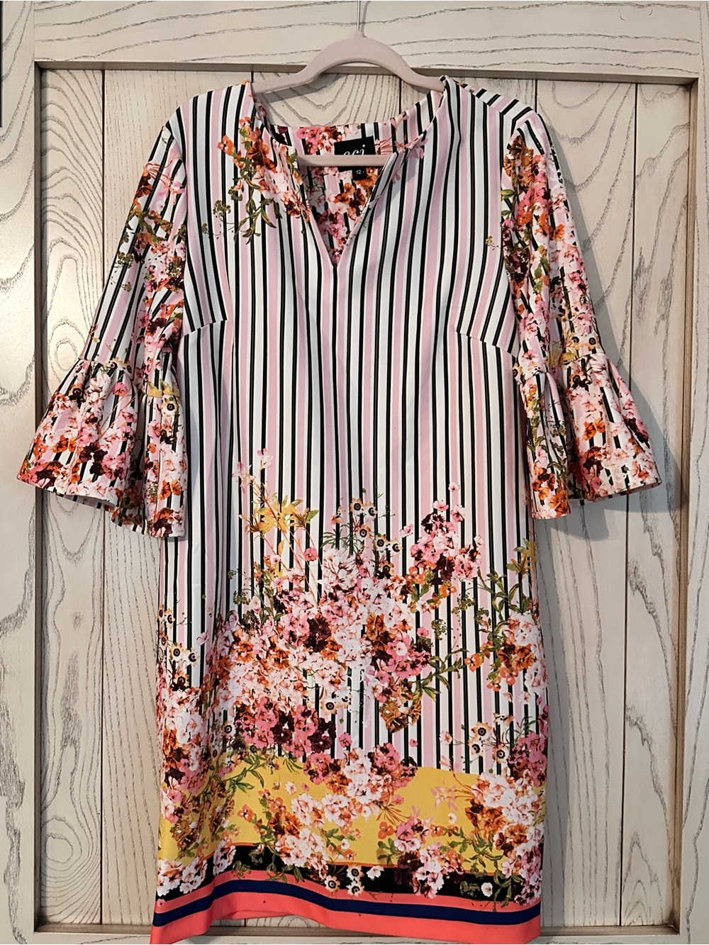ECI Pink Floral Stripe Bell-Sleeve Tunic